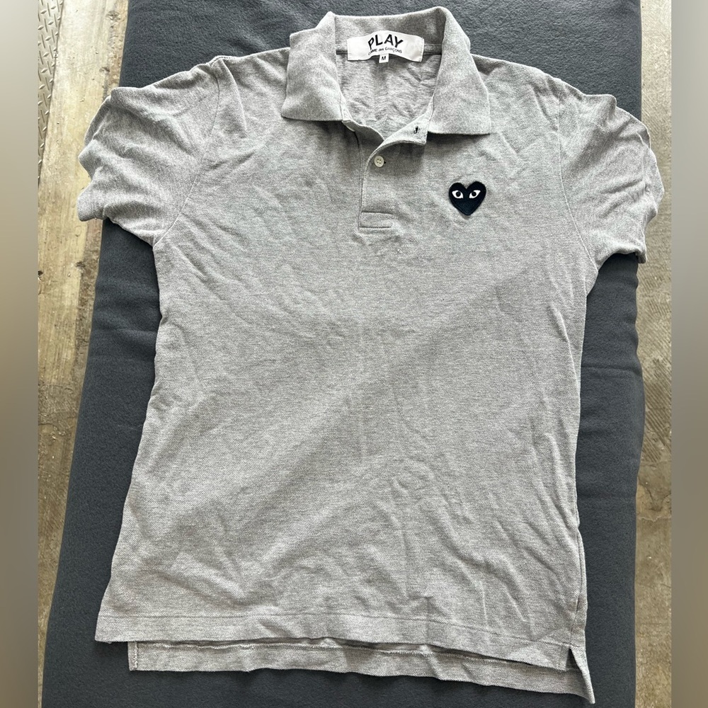 Comme des Garçons Gray Polo with Black Heart Patch